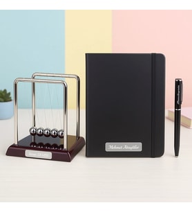 Kişiye Özel Masa Üstü Newton Denge Topları Büyük Boy Cizgili Defter & Kalem Seti