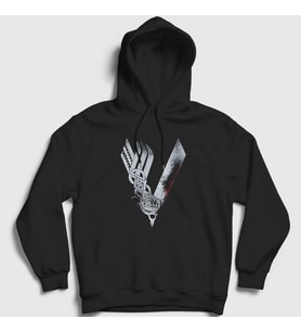 Presmono Unisex Siyah Logo Vikings Kapüşonlu Sweatshirt 221797tt
