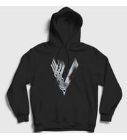 Presmono Unisex Siyah Logo Vikings Kapüşonlu Sweatshirt 221797tt