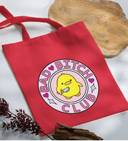 BK Gift Bad Bitch Club Tasarımlı Kırmızı Kumaş Bez Çanta, Baskılı Omuz Çantası, Alışveriş Çantası, Arkadaşa Hediye-1