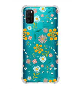 Samsung Galaxy M30s  Köşe Korumalı Antişok Kapak Çiçek Tasarımlı Şeffaf Silikon Kılıf
