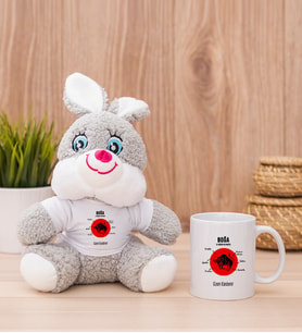 Kişiye Özel Boğa Burcuna Hediye Peluş Tavşan ve Beyaz Kupa