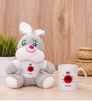 Kişiye Özel Boğa Burcuna Hediye Peluş Tavşan ve Beyaz Kupa
