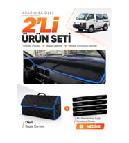 e-biz MITSUBISHI L300 (1986-1999) Uyumlu Torpido Örtüsü + Deri Bagaj Çantası - Siyah-Mavi - MI010