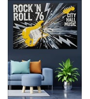 Rock And Roll 76 Gitar Patlaması Dekoratif Kanvas - Mdf Ahşap Tablo