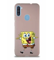 Samsung Galaxy M11 Soft Premier Kapak Sünger Bob Tasarımlı Silikon Kılıf - Pudra (Şeffaf)