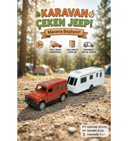 Metal Diecast Çek Bırak Jeep ve Karavan Seti - Açılabilir Kapılı Oyuncak Araba Macera Seti 31.5 cm