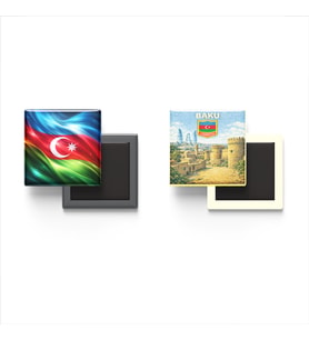 Buzdolap Magnetleri - Azerbaycan Bayrağı ve Bakü Retro Tema - 2'li Set Magneti