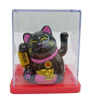 Maneki Neko El Sallayan Mini Şans Kedisi Siyah Solar Güneş Enerjili 5x5cm Y6SYH06