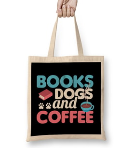 Cute & Funny Books Dogs and Coffee Bookworm Bez Çanta Uzun Saplı