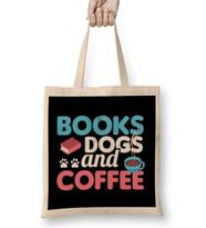 Cute & Funny Books Dogs and Coffee Bookworm Bez Çanta Uzun Saplı