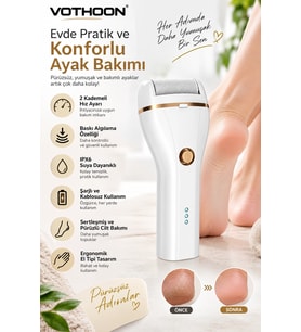 Şarjlı Ayak Törpüsü 2 Kademeli Hız IPX6 Suya Dayanıklı Baskı Algılamalı Topuk Nasır Temizleyici