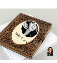 Kişiye Özel Karakalem  Fotoğraflı Ahşap Desenli Akordiyon Defter