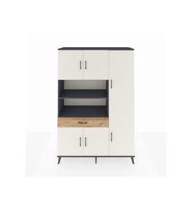 Hyperion Dolap 10 Raflı Tek Çekmeceli 6 Kapaklı 132x44x195 Antrasit-Aytaşı/Çam