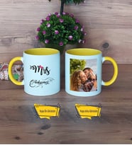 Eşe Hediye Mrs Kupa Bardak Sarı Fotoğraflı Yıl Dönümü Hediyesi