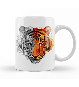 Geo Sketch Tiger Kupa Bardak Porselen