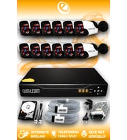 ELITCAM 12 Kameralı Panda 12 Dış Kamera Set 1 TB HDD Full HD Gece Görüşlü Güvenlik Kamerası Sistemi