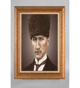 Altın Varaklı Paspartulu Çerçeveli Atatürk Tablo sd733