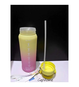 PİPETLİ Çift Renk Motivasyon Su Matarası 700 ml sızdırmaz kapak el tutmaç lı su şişesi