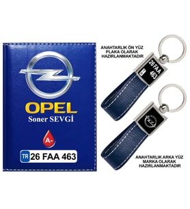 Plakanıza Özel Opel Logolu Lacivert Ruhsat Kabı ve Anahtarlık