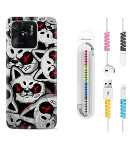 Xiaomi Redmi Note 7 8 9 Pro 10 2022 10 Pro 10S Kılıf Kablo Koruma Spiral Silikon Kızgın Kediler 1781