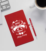  Yılbaşı Hediyesi Kırmızı Defter & Kalem Seti  (Beyaz)