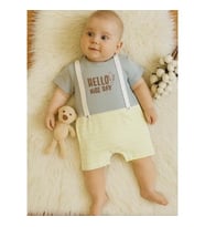 Bebek tulumu %100 pamuklu 3-6-9 ay seçeneği. (hello nice day) (Tatlı Gri)