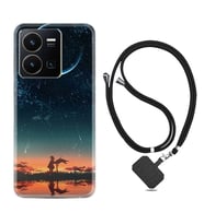Vivo Y35 Kılıf Silikon Boyun Askılı İpli Desenli Silikon Ay ve Kız 1720