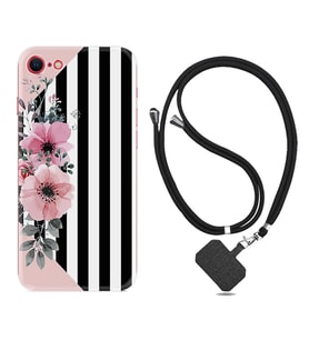 Apple iPhone 5 6 7 8 Plus Se XR Kılıf Boyun Askılı Silikon Flowers 4 1390