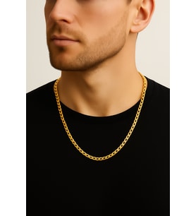 Altın Renk Cuban İnce Paslanmaz Çelik Unisex Erkek Zincir Kolye 55 Cm. Çelik Kolye - 3336