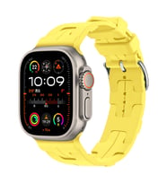 Apple Watch Ultra 49mm Uyumlu Kordon Silikon Yumuşak Esnek Metal Klipsli KRD-92 Kayış (Sarı)