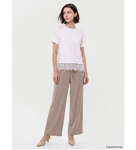 LCW Modest Bej Beli Lastikli Geniş Paça Kadın Pantolon