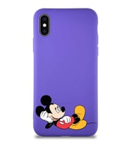 Apple iPhone XS Soft Premier Kapak Mickey Mouse-F Tasarımlı Silikon Kılıf - Mor (Şeffaf)