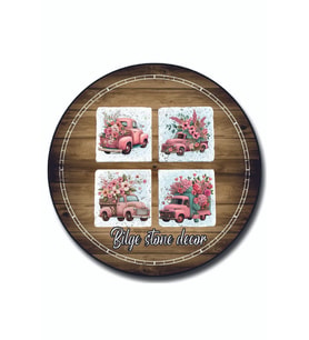 Bilge Stone Decor Taş Bardak Altlığı 4'lü Set 10x10x1 Cm Desenli