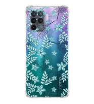 PrintiFy Oppo A94 Uyumlu Köşe Korumalı Floral Su Yeşili Tasarımlı Şeffaf Silikon Kılıf