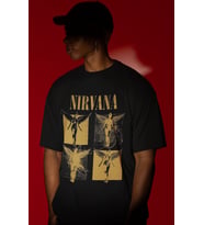 Tasarım Nirvana Rock Metal Müzik Grubu Baskılı Unisex Oversize Tişört