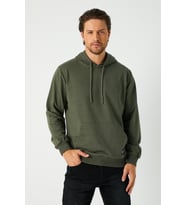 Erkek Haki Basic Kapüşonlu Regular Fit Normal Kesim 2 İplik Kumaş Günlük Sweatshirt