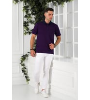 NEHİR by Faruk Ülker Polo Yaka Cepli Desenli Merserize Süperfine Cotton Erkek T- (Mor)
