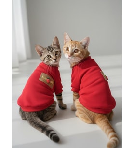 Sevimli Çilek Detaylı Kırmızı Kedi Polar Sweatshirt