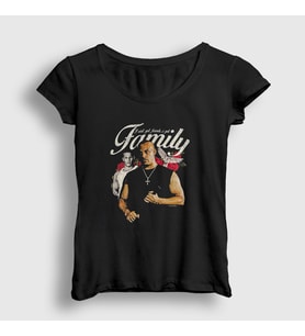 Presmono Kadın Siyah Family Fast And Furious Hızlı ve Öfkeli T-Shirt 421073tt