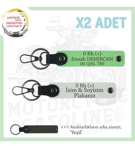 Motorcu Arkadaşlara, İsim Plaka ve 0 Rh+ Kan Grubu Yazılı Acil Durum Anahtarlığı, Beyaz-F Yeşil-Ysl (Çok Renkli)