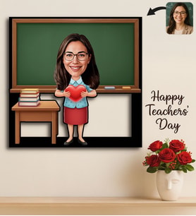 BK Gift Kişiye Özel Kadın Öğretmen Karikatürlü 3D Ahşap Tablo -7, Öğretmene Hediye, Öğretmenler Günü Hediyesi