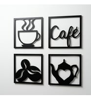 4'lü Cafe Kahve Konsepti Duvar Tablosu Seti - Siyah MDF Duvar Dekoru