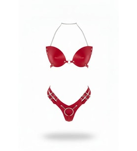 Mulvxbrf Brf02 Kırmızı Harness Takım Parlak Deri Zincir Boyun Detaylı - Brf1223 (Mulvix)