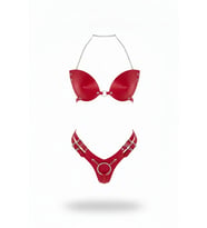 Mulvxbrf Brf02 Kırmızı Harness Takım Parlak Deri Zincir Boyun Detaylı - Brf1223 (Mulvix)