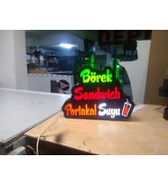 Börek Sandwich Portakal Suyu Yazılı Tabela 3D Led Neon Etkili Işıklı Tabela 30X45 CM Tek Taraflı