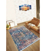 Lacivert Modern Dokuma Pamuk Taban Kaymaz Kilim KLM005