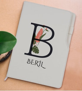 BK Gift Kişiye Özel Baş Harf İsimli Beyaz Termo Deri Not Defteri 15x21cm-10