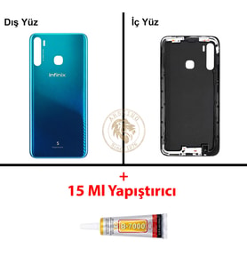 Infinix S5 Mavi Uyumlu Arka Kapak + B7000 Yapıştırıcı Arka Cam Batarya Pil Kapağı Lazer Kesim