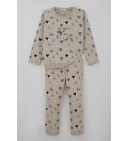 Breeze Kız Bebek Eşofman Takımı Kalp Desenli 9 Ay-3 Yaş, Bej